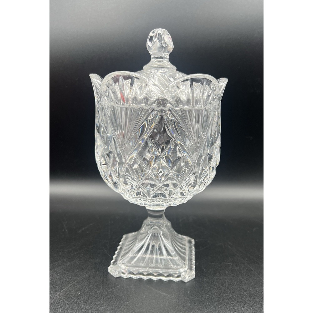 J Shannon 24% Lead Crystal Pineapple Footed Candy Box Jar Glass Lid Makeup Decor